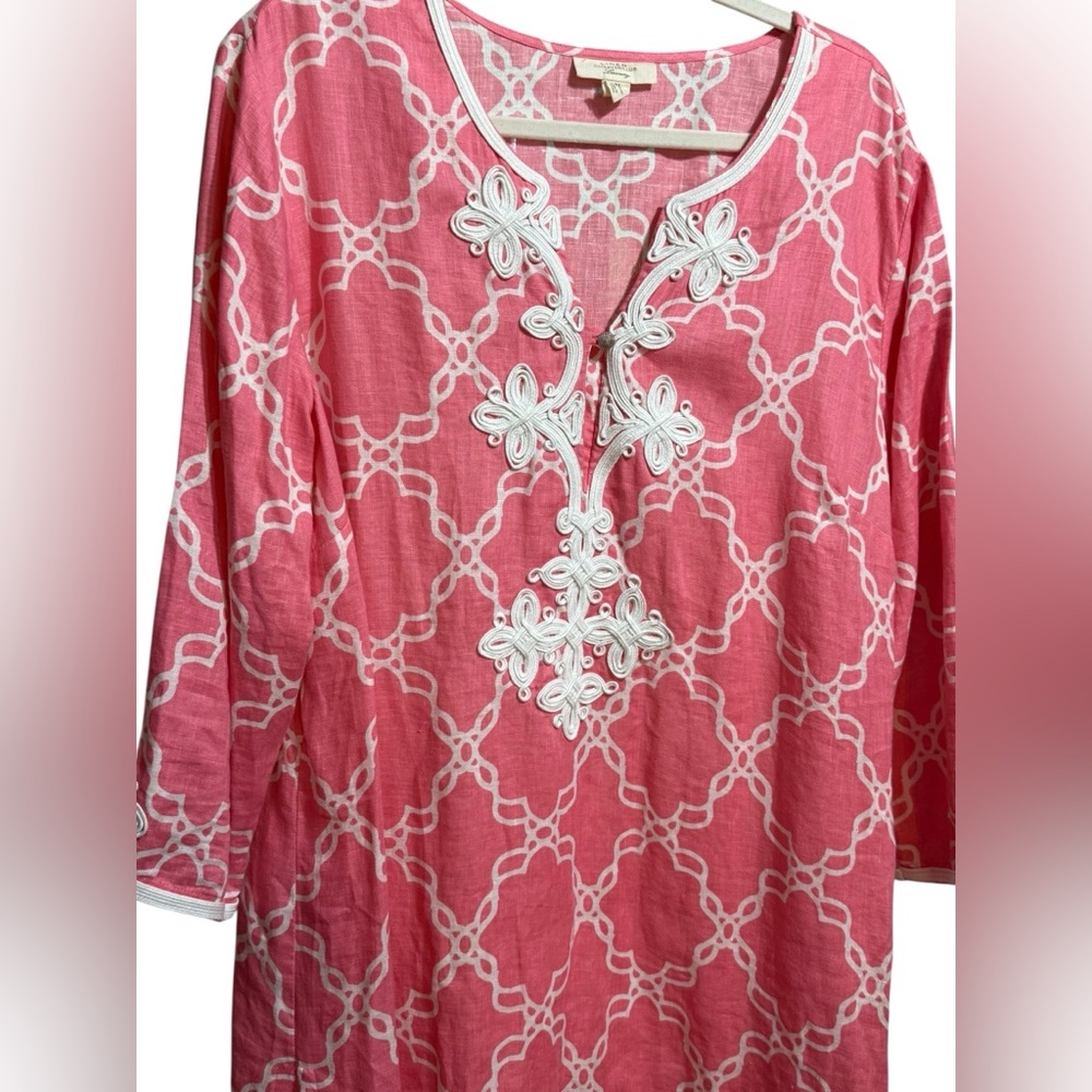 Charter Club Luxury Pink Embroidered Linen‎ Tunic Top Boho Coastal Style Sz XL - Picture 4 of 10